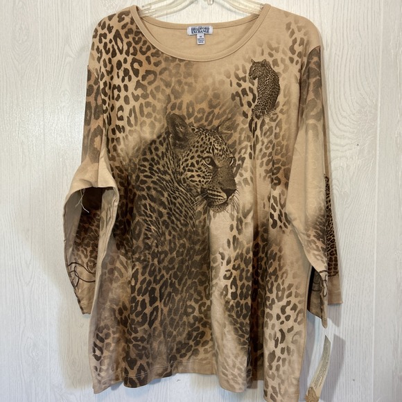 bradford exchange 3X Brown Cheetah Print Crew Neck‎ Knit Top - Picture 1 of 5